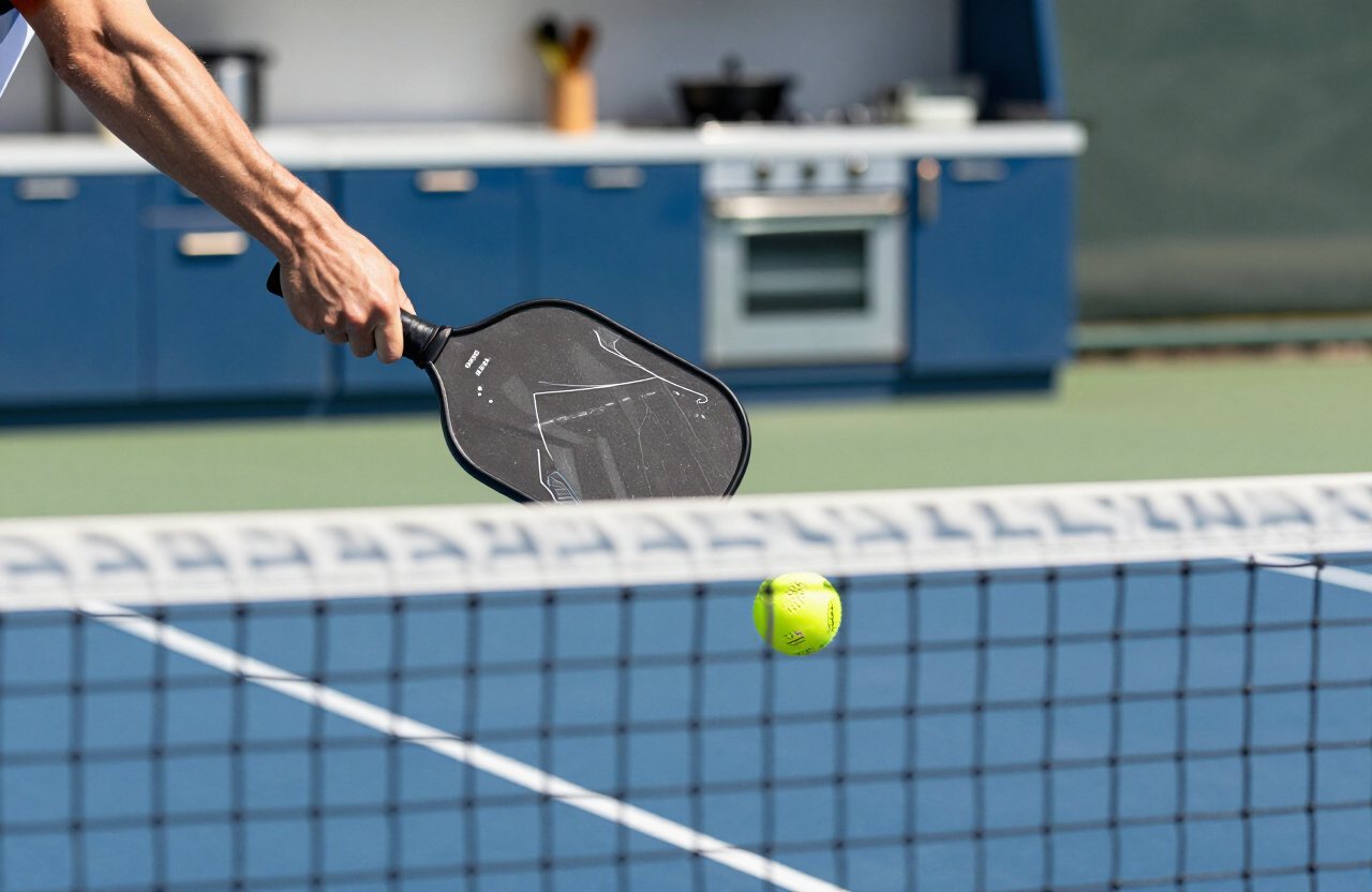 A player dinking at the kitchen line