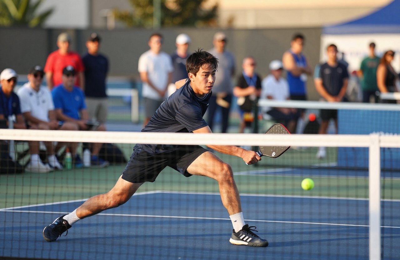 Players mid-rally on an outdoor court
